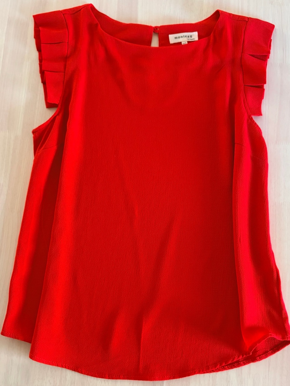 Monteau Anthropologie Red Sleeveless Blouse with Tiered Ruffle Cap Sleeves MED